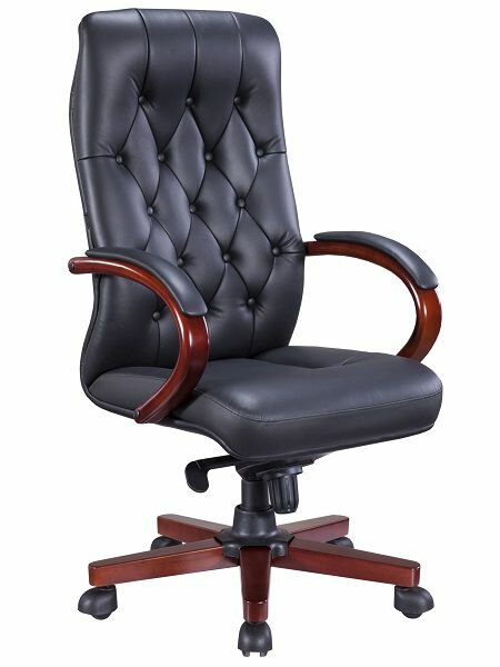 Кресло для руководителя Everprof Monaco Wood кожа макс. нагрузка 180 кг, каркас монолитный, поясничная поддержка, ролики для паркета