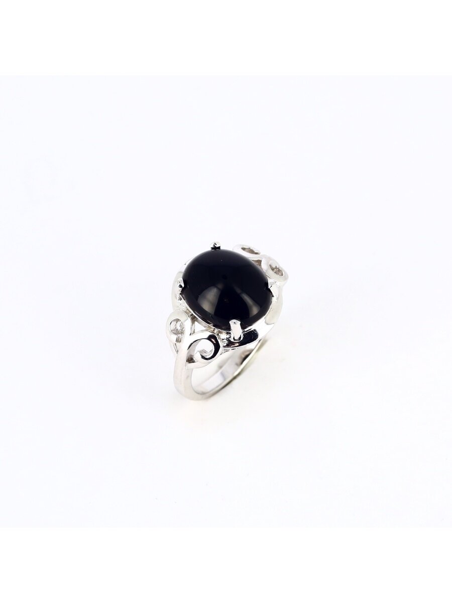 Кольцо L-Silver, серебро, 925 проба, родирование, агат, размер 18, серебряный, черный