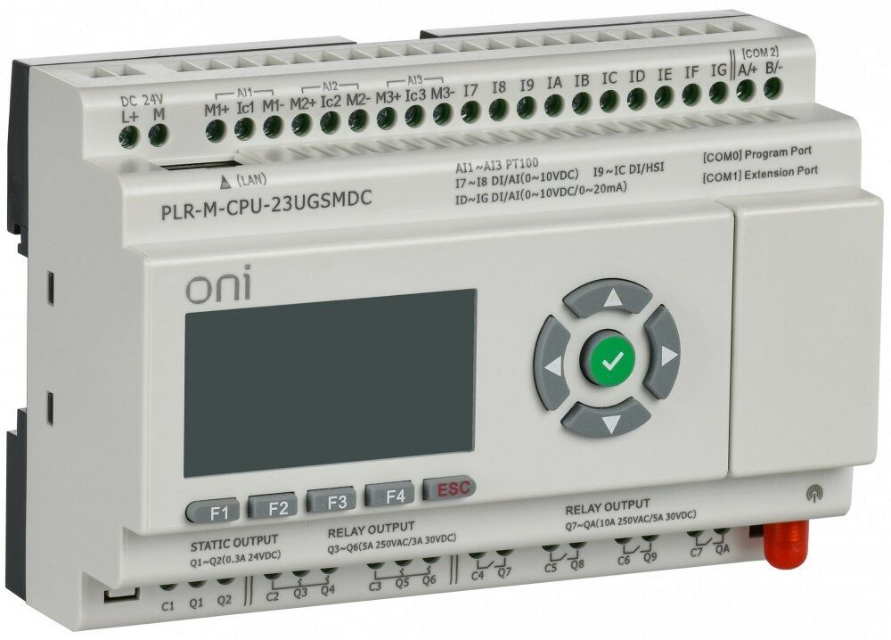 IEK ONI Микро ПЛК PLR-M. CPU с GSM DI10/PT3/DO08(R)/02(T) 24В DC PLR-M-CPU-23UGSMDC
