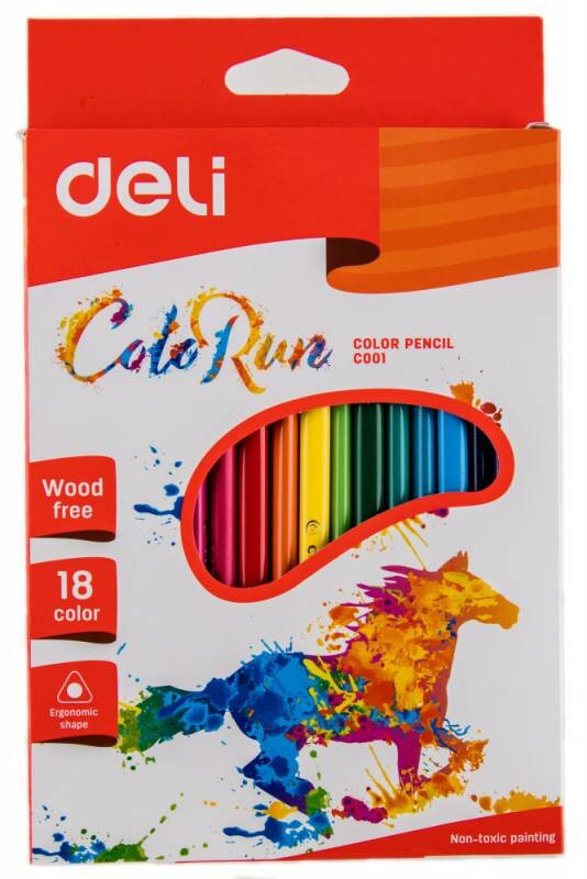 Карандаши цветные Deli ColoRun EC00110 трехгранные пластик 18цв. коробка/европод. (EC00110)