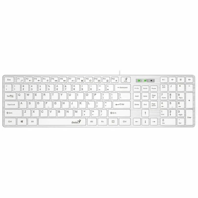 Genius SlimStar 126 wired keyboard ( 12 Multimedia Function Keys and 4 dedicated Hotkeys for Quick Commands, Ultra-Slim Keycaps ), white color