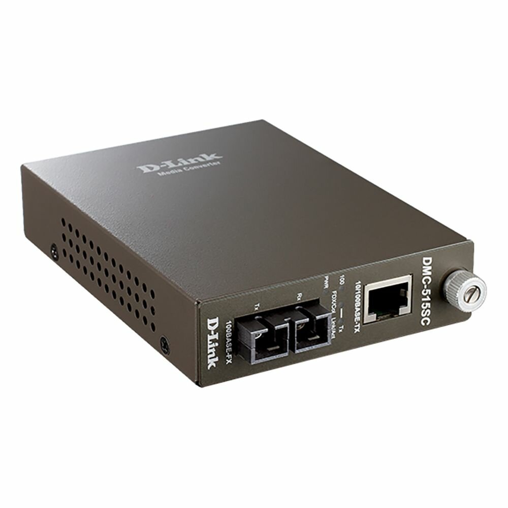 Медиаконвертер D-Link DMC-515SC/E с 1 портом 10/100Base-TX и 1 портом 100Base-FX с разъемом SC для одномодового оптического кабеля (до 15 км)