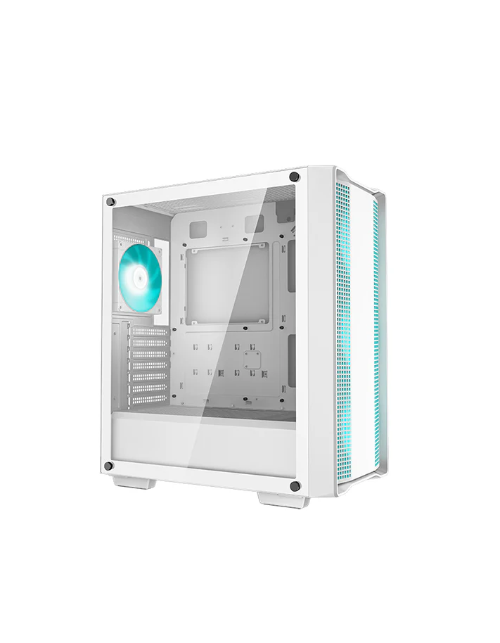 Корпус Deepcool без БП, боковое окно (закаленное стекло), 3x120мм LED вентилятор спереди и 1x120мм LED вентилятор сзади, белый, ATX