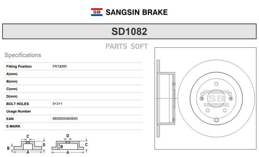 SANGSIN BRAKE SD1082 SD1082_диск тормозной задний!\ KIA Sorento Hyundai SantaFe 2.4/2.0CRDi-2.2CRDi 09>