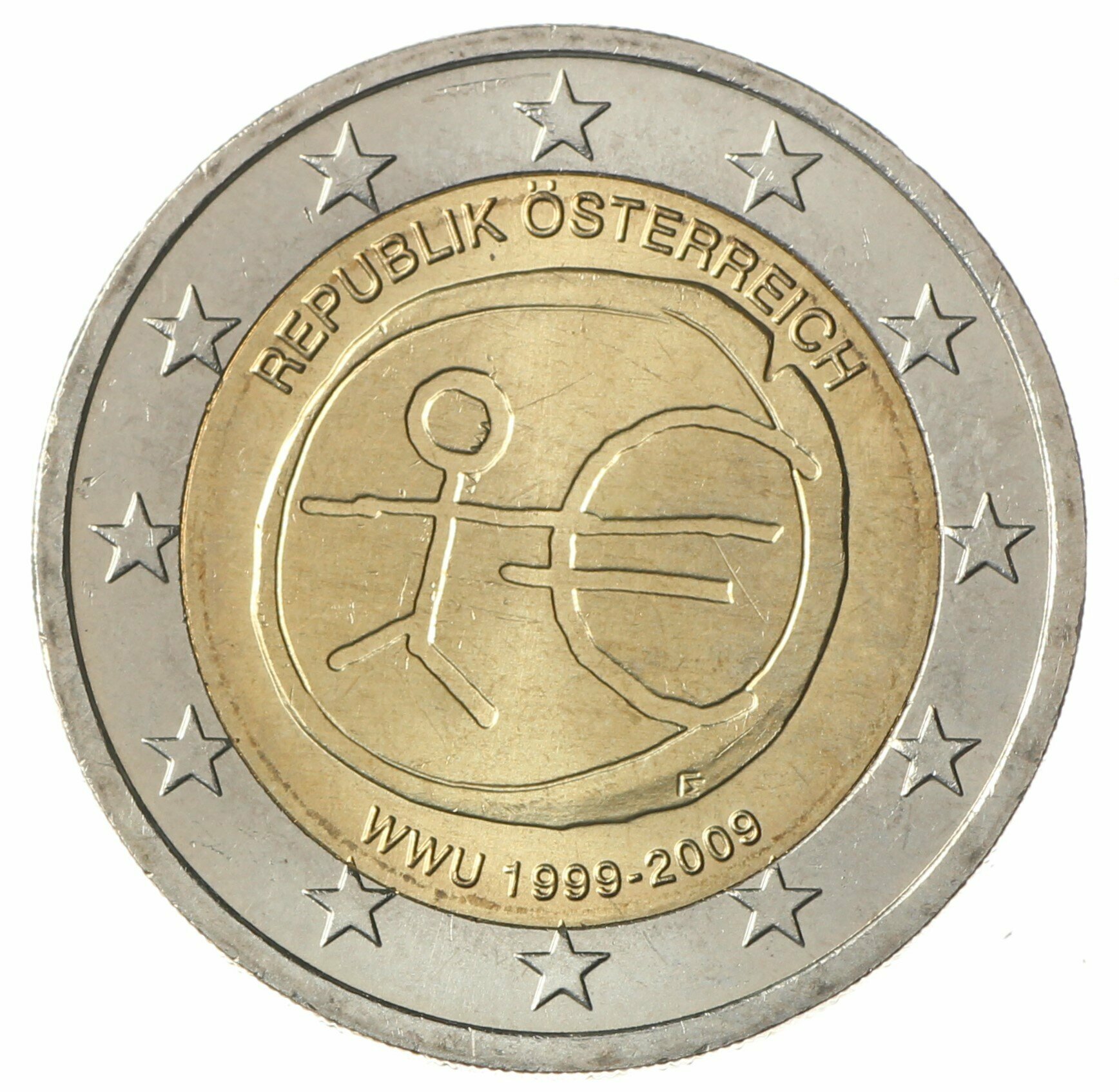 Австрия 2 евро 2009 10 лет экономическому и валютному союзу