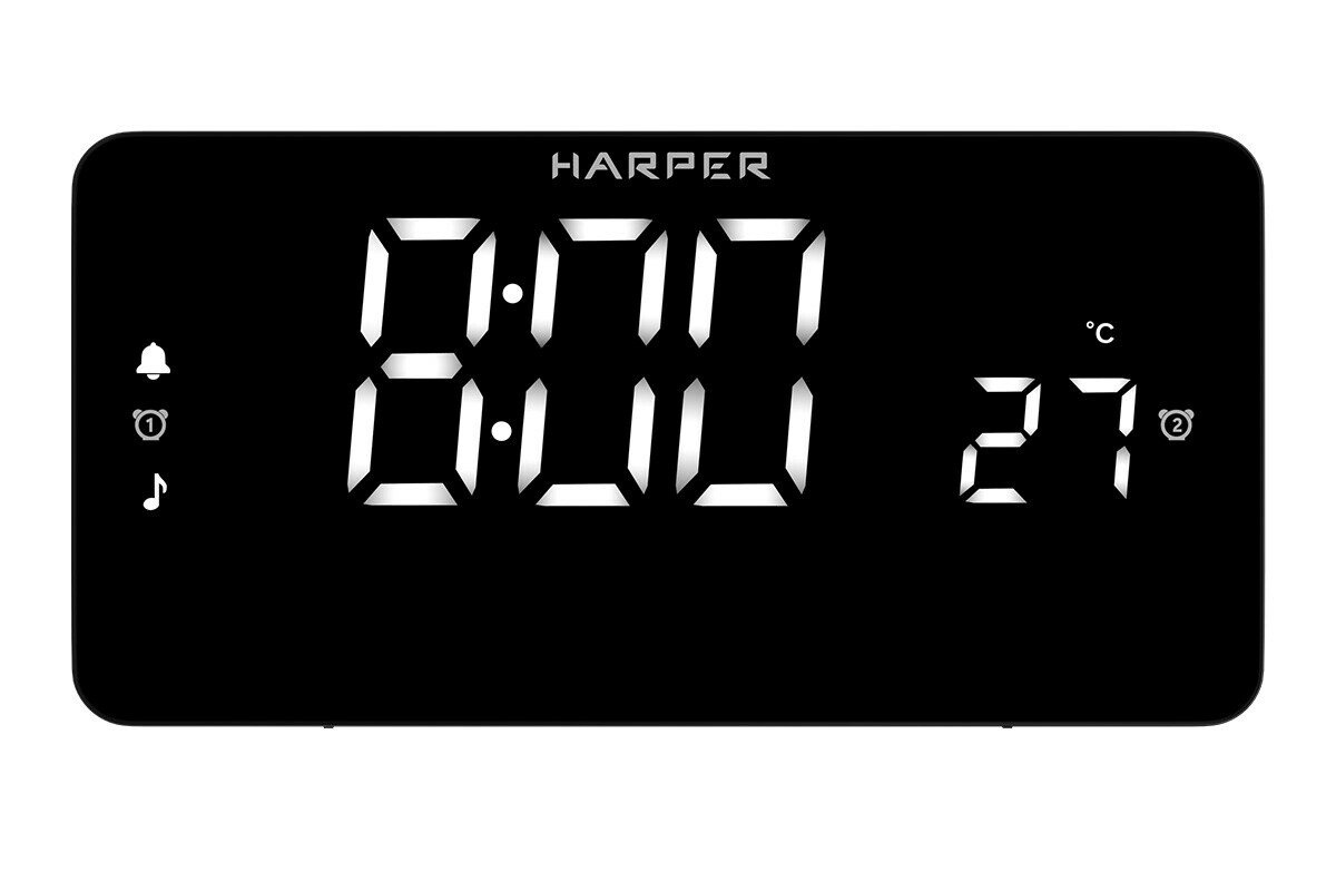Радиобудильник с термометром и подсветкой HARPER HCLK-5030, черный корпус/черный перед/белая индикация