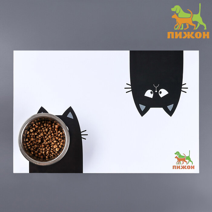 Коврик под миску "Пижон" 43 х 28 см "Черный кот" - фотография № 1
