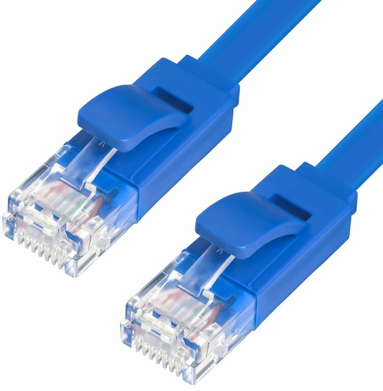 Патч-корд Greenconnect прямой 1.5m, UTP кат.5e, синий, позолоченные контакты, 24 AWG, литой, GCR-LNC01-1.5m, ethernet high speed 1 Гбит/с, RJ45, T568B