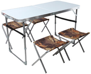 Набор мебели: стол, 4 стула, цвет металлик/камуфляж саванна