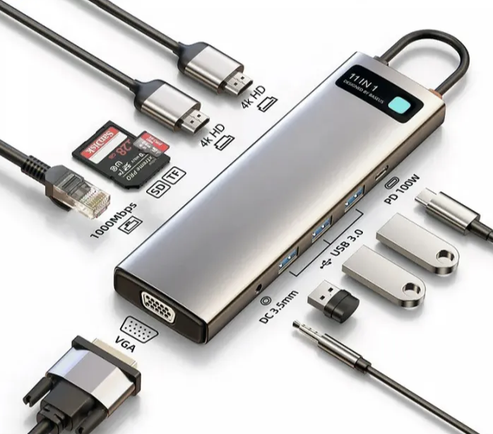 Хаб USB-концентратор Baseus Metal Gleam Series 11-in-1 Multifunctional Type-C HUB Docking Station Gray (CAHUB-CT0G)