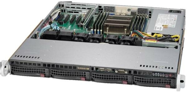 Сервер Supermicro SuperServer 5019S-MR без процессора/без ОЗУ/без накопителей/количество отсеков 3.5" hot swap: 4/400 Вт/LAN 1 Гбит/c