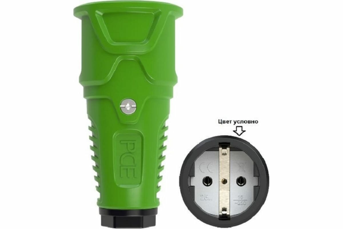 фото PCE Розетка каб 16A 250V 2P+E IP20 корпус зеленый, маркер черный 2510-us