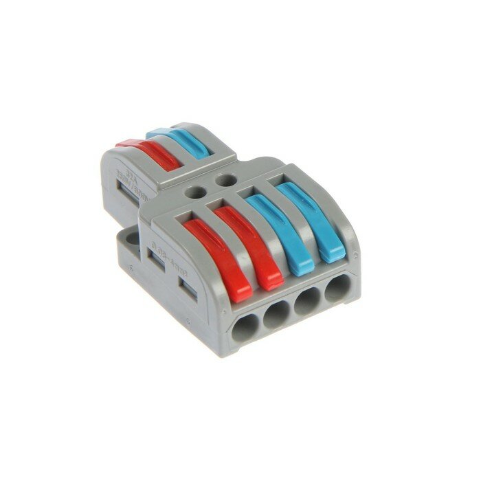 фото Клемма электрическая проходная, 32А, 0,08-4 мм2, фаза/ноль, 2 ввод 4 вывод, набор 10 шт