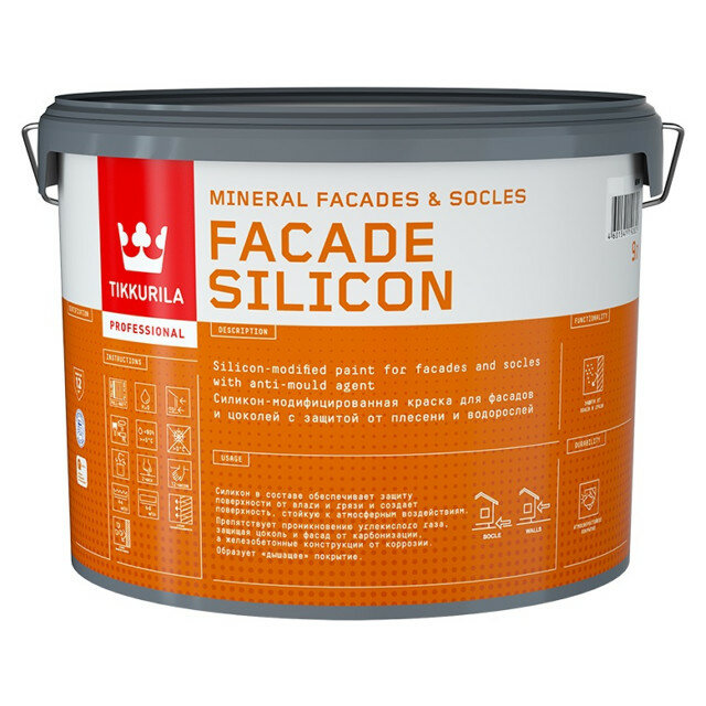 Краска акриловая фасадная tikkurila facade silicon база c 9л бесцветная арт.700011480