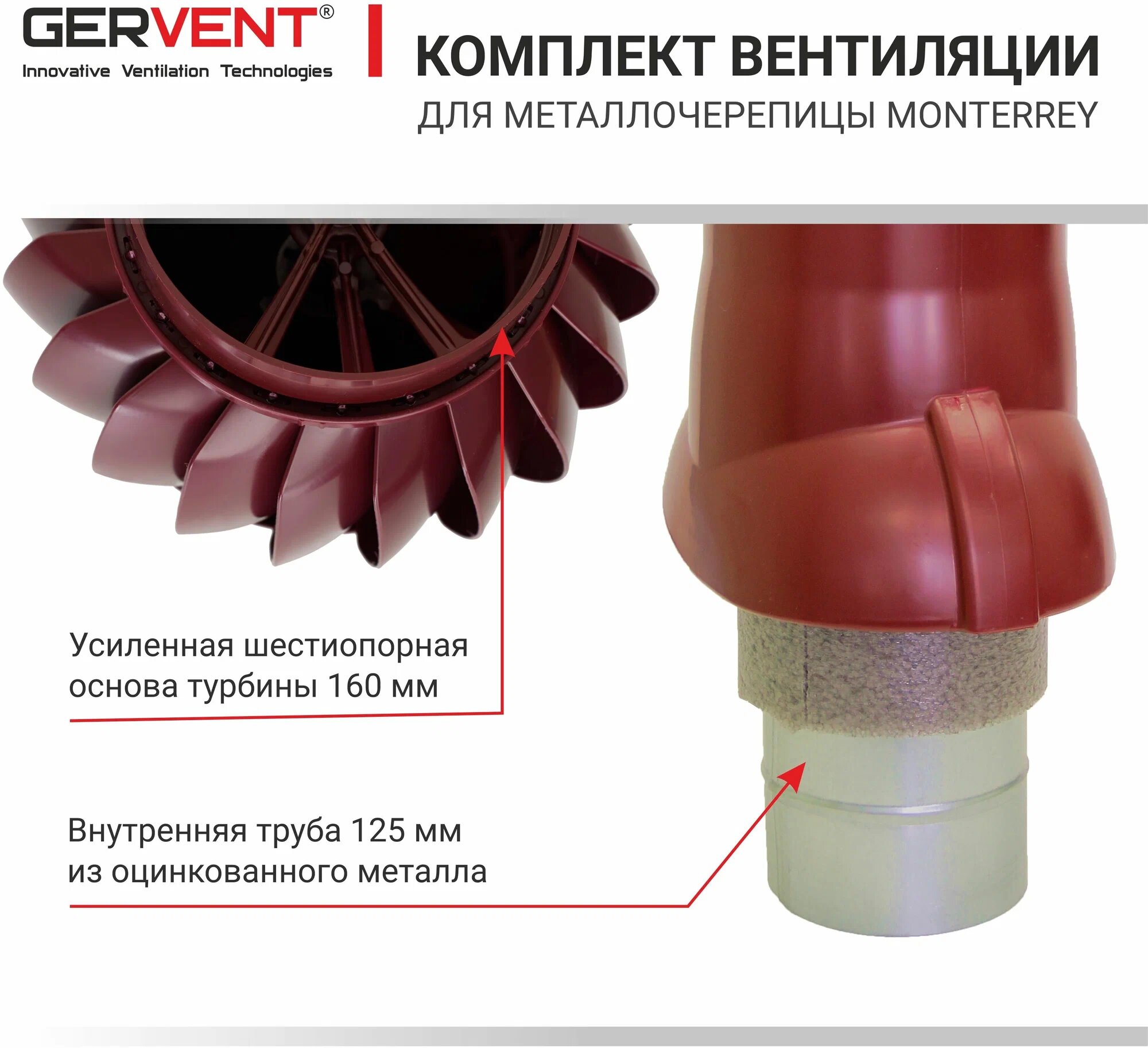 GERVENT, Комплект вентиляции для металлочерепицы Monterrey, малиновый - фотография № 5
