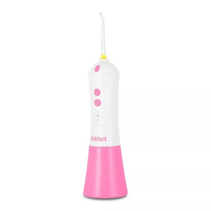 фото Ирригатор Kitfort КТ-2958-1, портативный, 200 мл, 4 режима, 3 насадки, от АКБ, бело-розовый