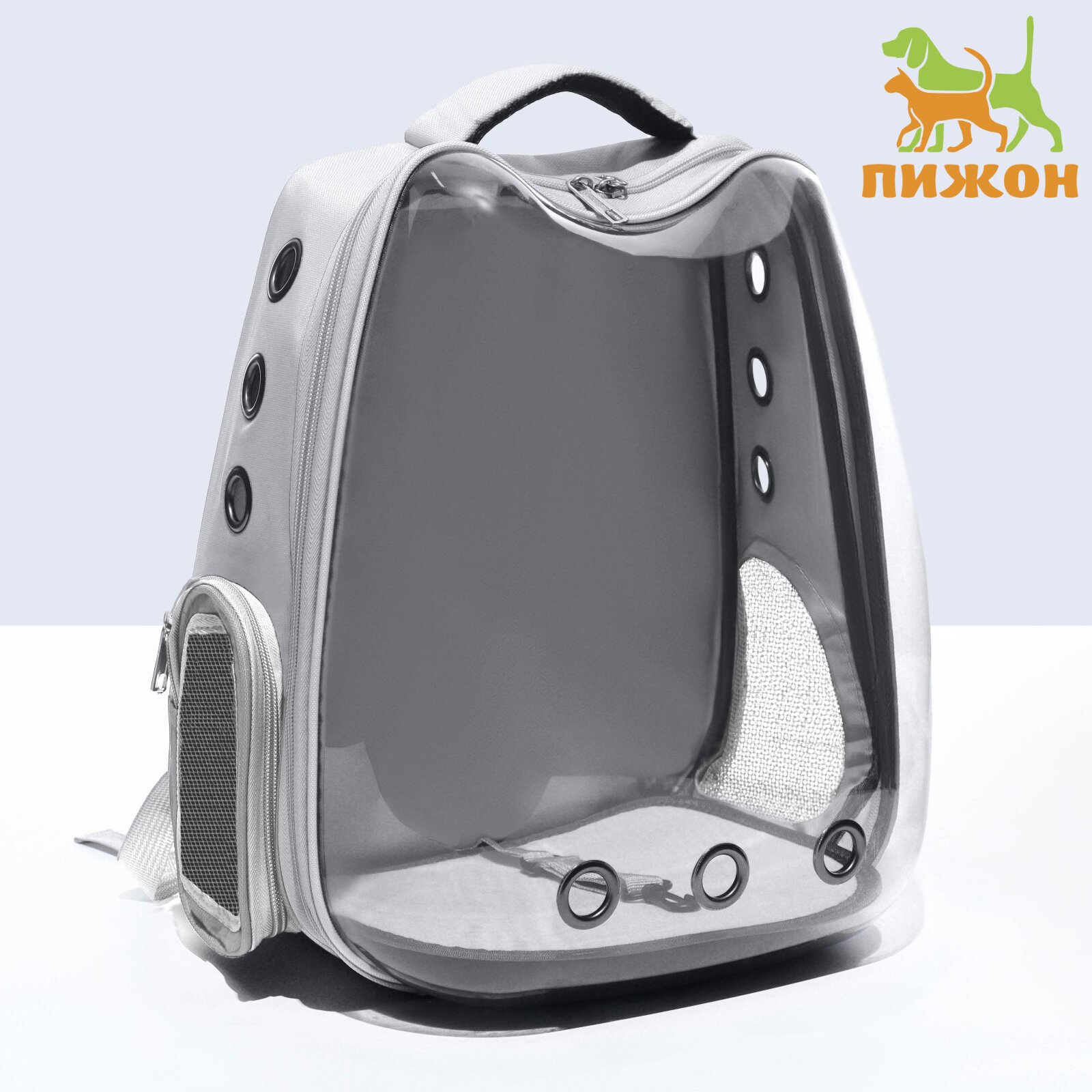 фото Рюкзак для переноски "Котик", прозрачный, 32 х 28 х 42 см, серый