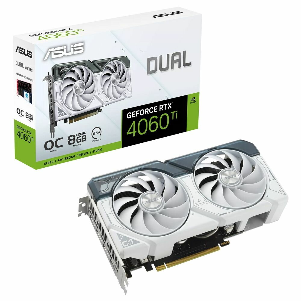 Видеокарта ASUS DUAL-RTX4060TI-O8G-WHITE /RTX4060TI, HDMI*1, DP*3,8G, D6