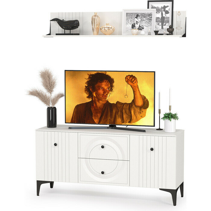 фото Гостиная Моби Валенсия № 050, цвет ЛДСП белый шагрень/МДФ белый шагрень (1025296)