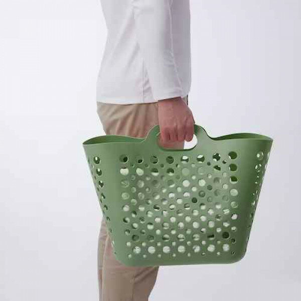 IKEA SLIBB (икеа слибб) Мягкая корзинка для белья зеленый 24л - фотография № 3