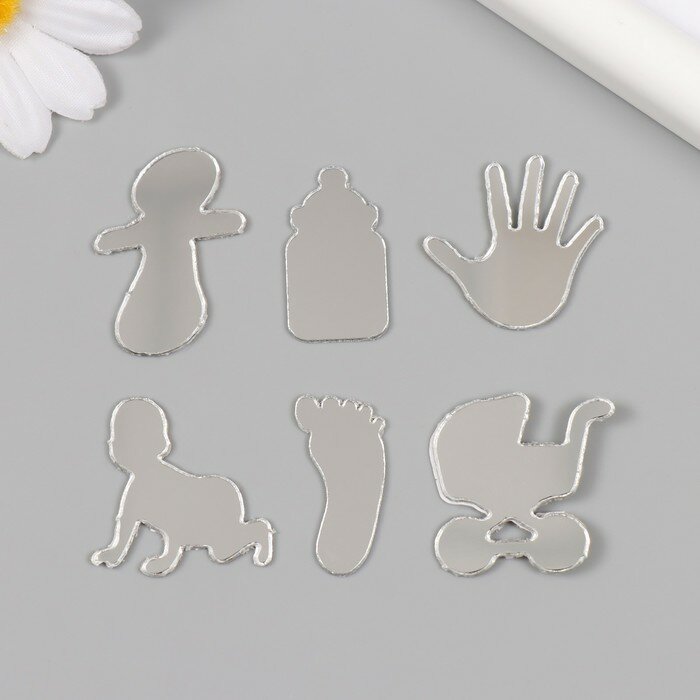 фото Декор для творчества пластик зеркальный "Рождение ребёнка" набор 6 шт