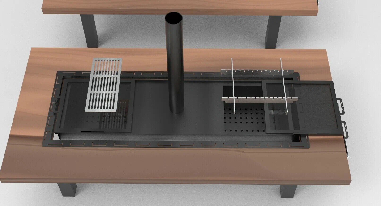 Стол-барбекю: бездымный гриль, встроенный в стол из лиственницы - фотография № 5