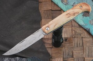 Классический складной нож Северная корона Fin-Track, дамаск, рукоять карельская береза