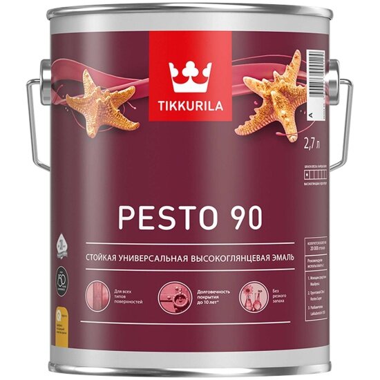 Эмаль высокоглянцевая Tikkurila Euro Pesto 90 (Песто 90) 2,7 л белая (база А)