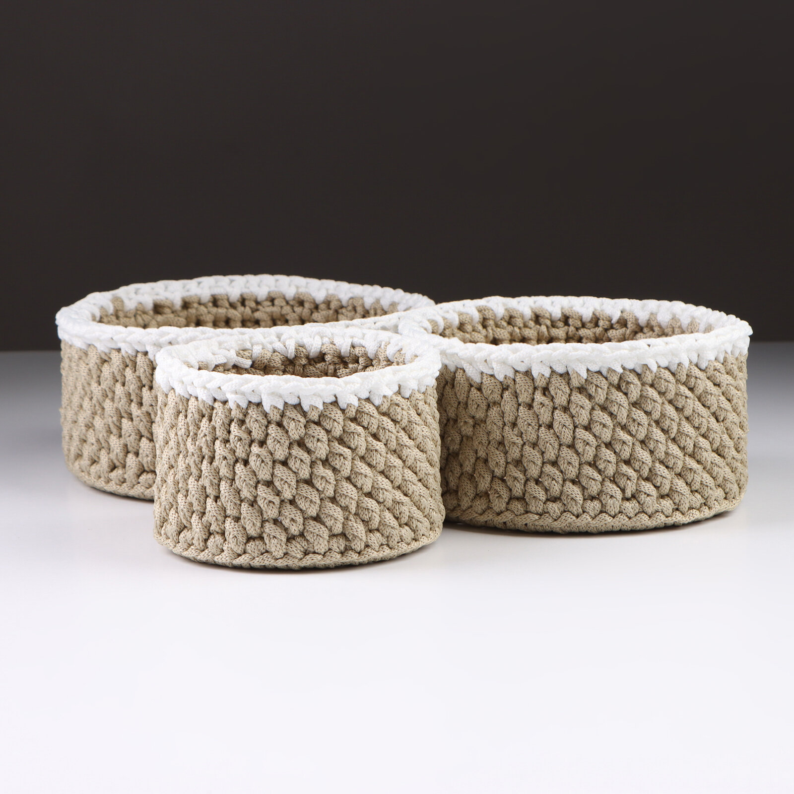 фото Набор вязанных корзин, 3 шт, полиэфирное волокно, оливковый