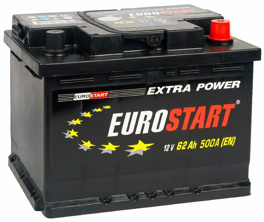 Аккумулятор автомобильный EUROSTART Extra Power (низкий) 62 Ah 500 A прямая полярность 242x175x175