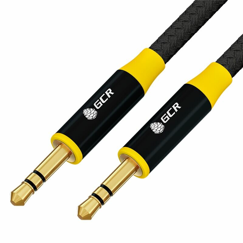 GCR Кабель 0.5m аудио jack 3.5mm/jack 3.5mm черный нейлон, GOLD, AL case черный, желтая окантовка, M/M, GCR-54245 Greenconnect GCR-54245 - фото №3