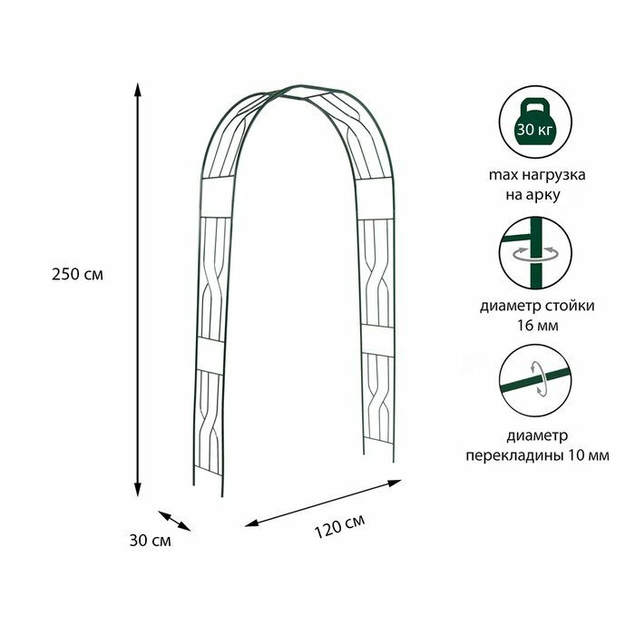 Арка садовая, разборная, 250 × 120 × 30 см, металл, зелёная - фотография № 1