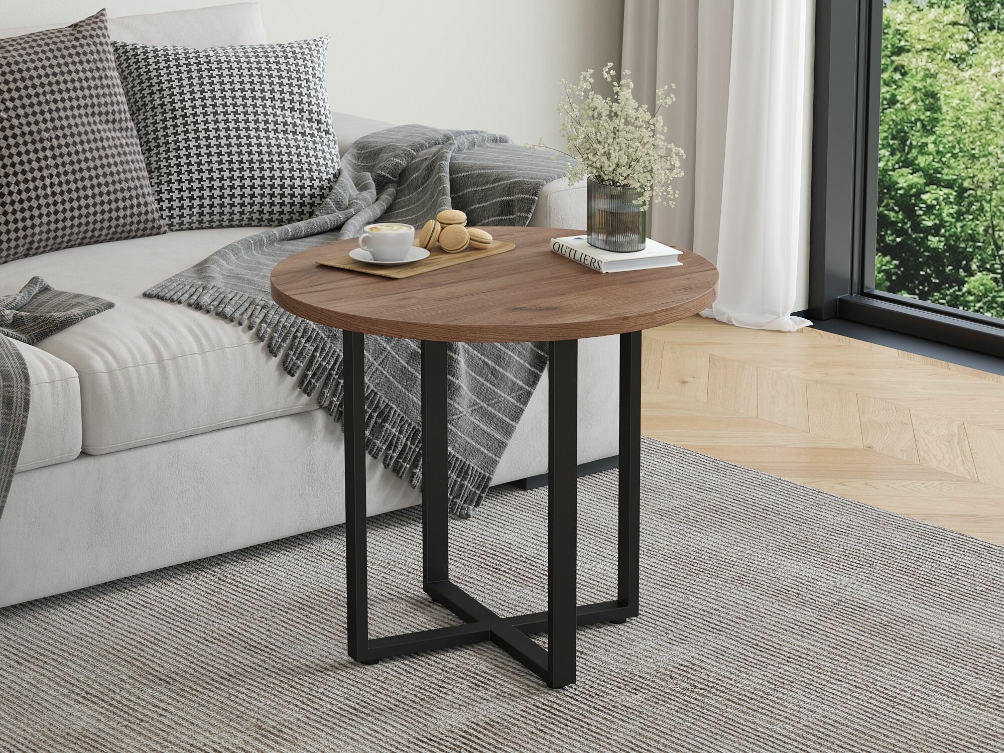 фото Журнальный столик Айсберг Лофт 70 черный/дуб крафт табак