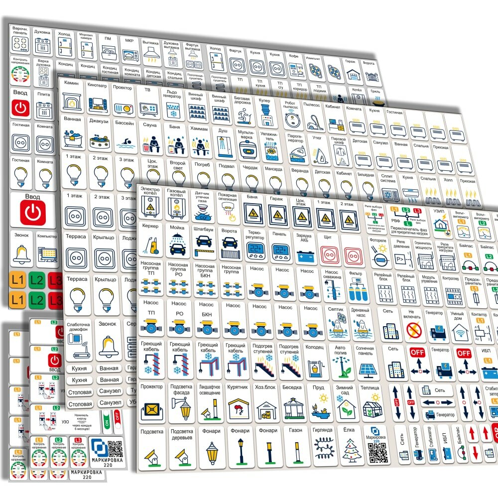 Маркировка 220 Мега набор наклеек на автоматы в электрощит для квартиры и дома от 645шт EL-Mega