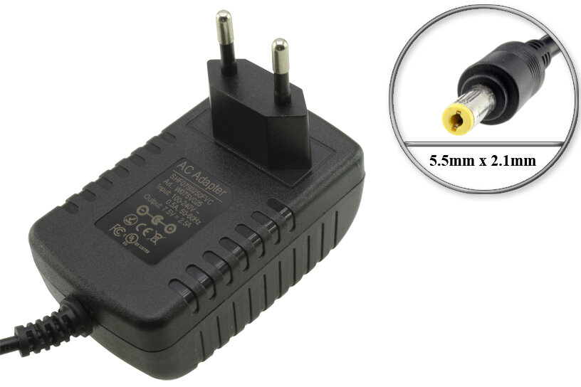 Адаптер (блок) питания 7.5V, 2.5A, 18W, 5.5mm x 2.1mm, (SHF0750250E1BA), для D-Link, Hypercom и другого сетевого и кассового оборудования.