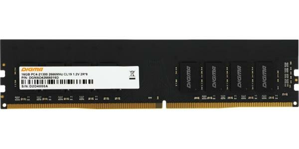 Оперативная память для компьютера 16Gb (1x16Gb) PC4-21300 2666MHz DDR4 DIMM CL19 Digma DGMAD42666016D DGMAD42666016D