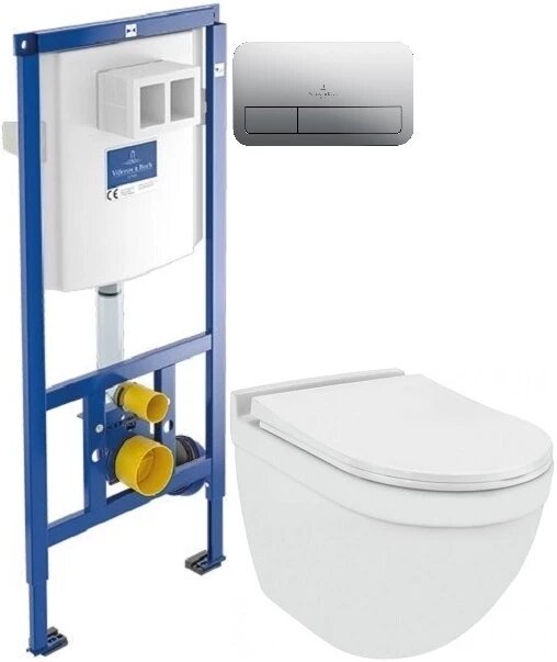 Унитаз с инсталляцией подвесной Jaquar Solo SLS-WHT-6953BIUFSM + Villeroy & Boch 92246100 + 92249061 микролифт с горизонтальным выпуском