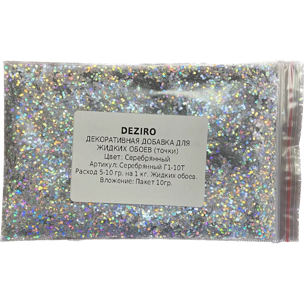 фото Покрытие декоративное Deziro декоративная добавка для жидких обоев блестки цвет серебряный Г1-10Т 10 гр