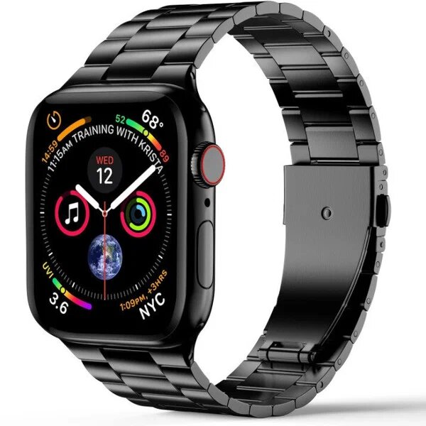 Ремешок металлический для умных смарт часов Apple Watch 42/44 mm series 3 / 4 / 5 / 6 / SE блочный, Черный