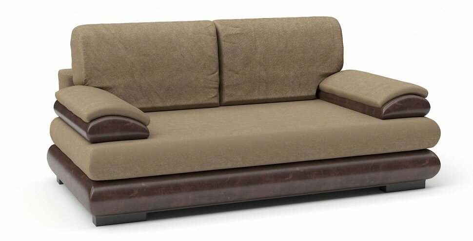 фото Диван прямой Фиджи еврокнижка бежевый велюр+коричневая экокожа (пружинный блок "боннель")