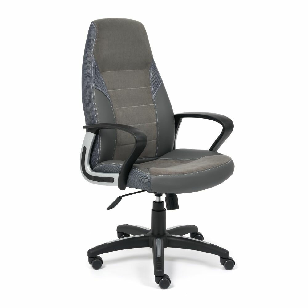 Кресло INTER экокожа/флок/ткань, серый/металлик