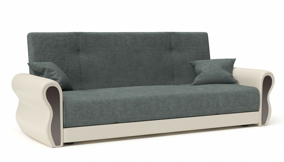 фото Диван прямой Делюкс серый велюр+бежевая экокожа (пружинный блок "боннель")