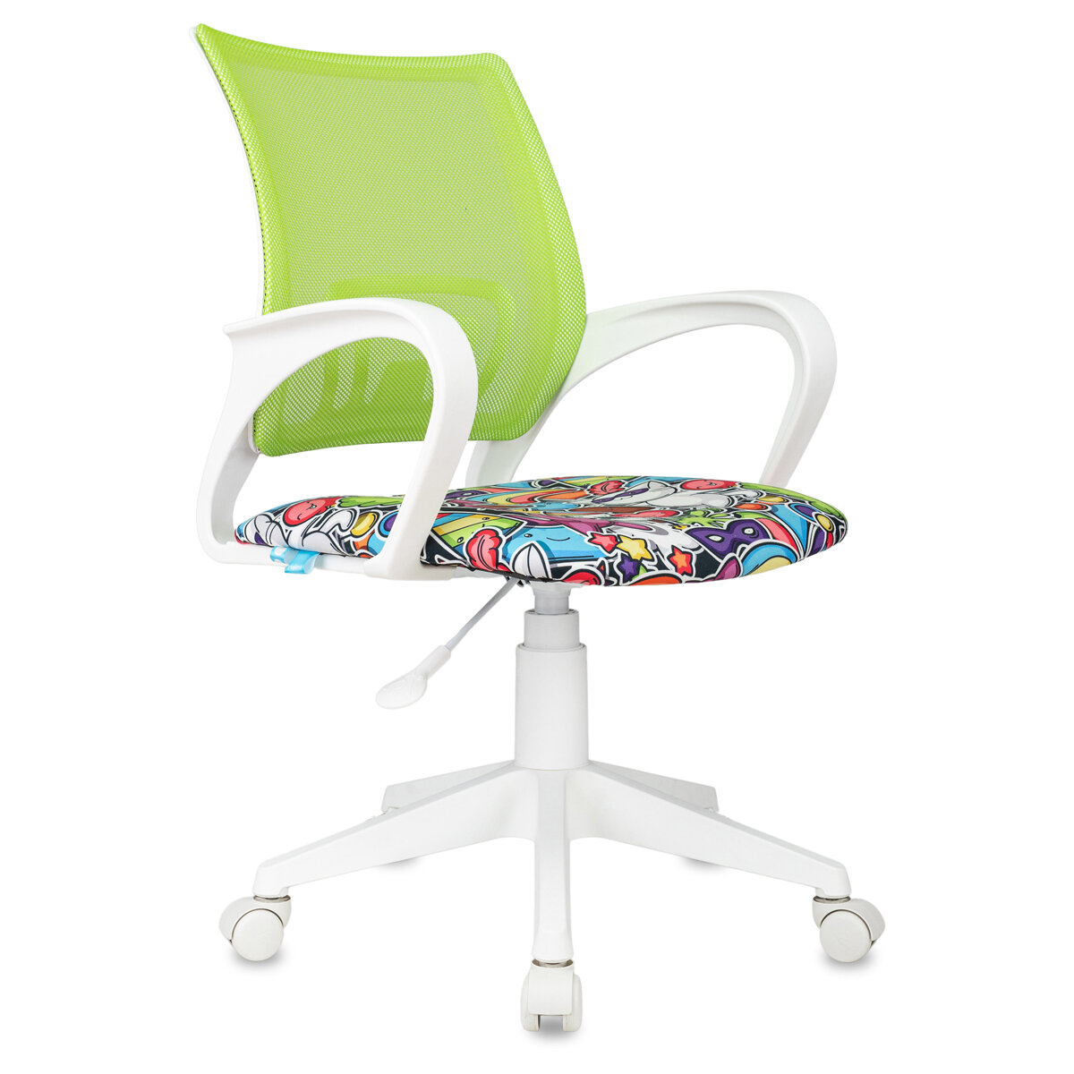 Кресло детское Helmi HL-K95 R (W695) «Airy» спинка сетка салатовая/сиденье ткань с рисунком маскарад пиастра пластик белый