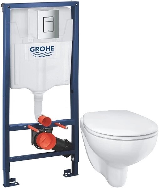 Унитаз с инсталляцией подвесной Grohe Bau ceramic 39351000+38772001 с горизонтальным выпуском