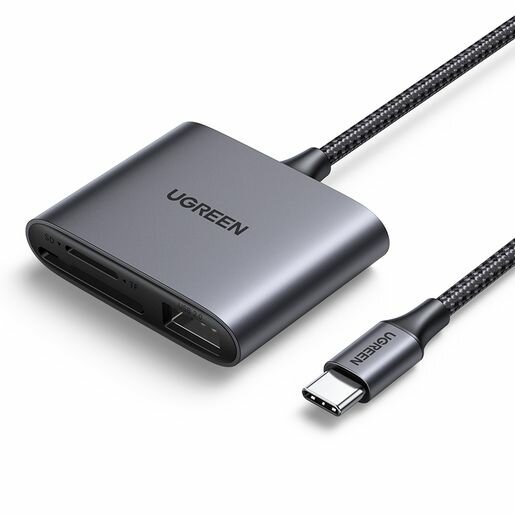 Кардридер UGREEN CM387 (80798) USB-C to SD/TF + USB 2.0 Memory Card Reader. Цвет: серый.