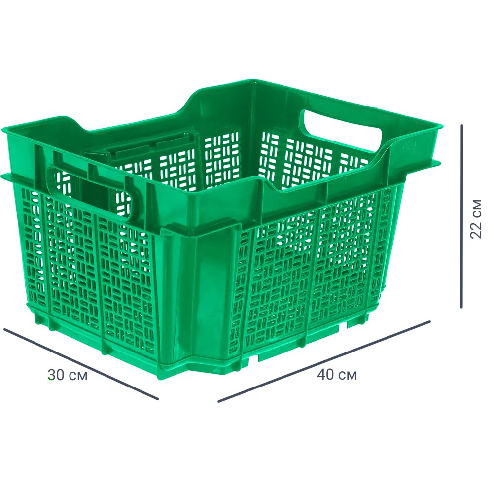 Ящик полимерный многооборотный 40x30x22 см пластик без крышки цвет зеленый