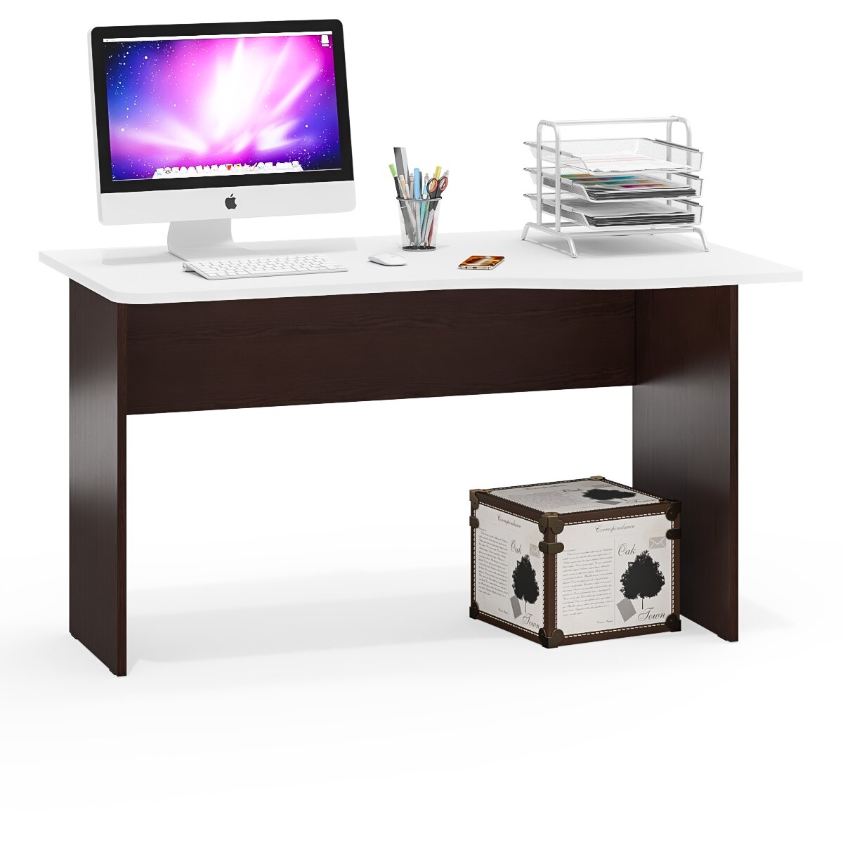 Стол письменный Мебельный Двор МД 1.04 цвет венге/белый шагрень 130х75х74 см