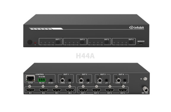 iMatrix H44A Матричный коммутатор INFOBIT 4K60 HDMI 4 IN 4 OUT 3840x2160/60Hz; 4 аудиовыхода L/R
