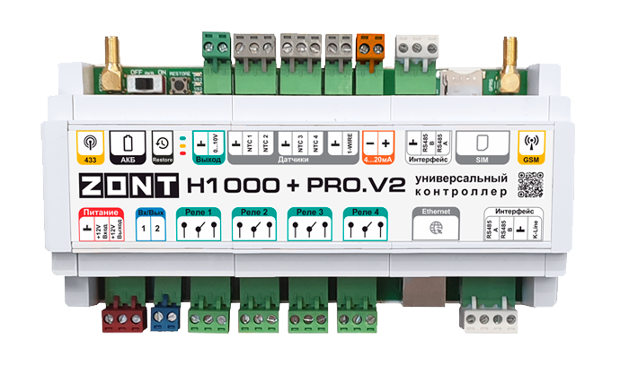 Контроллер универсальный отопительный ZONT H1000+ PRO. V2 ML00006584