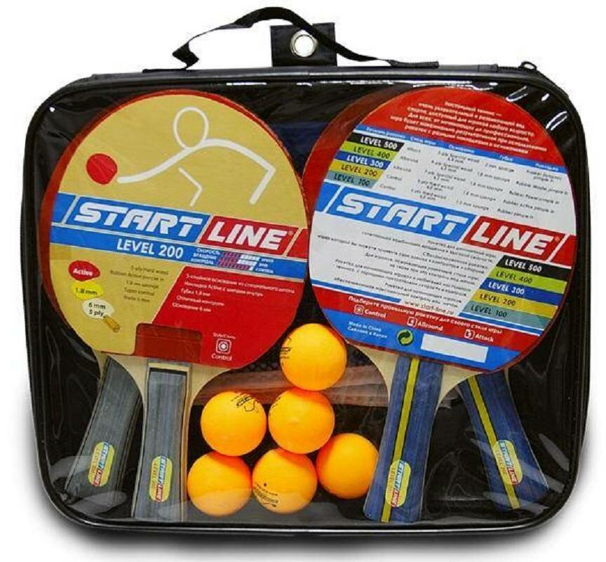 Набор: START-LINE 4 Ракетки Level 200, 6 Мячей Club Select, Сетка с креплением, упаковано в сумку на молнии с ручкой, арт. 61453